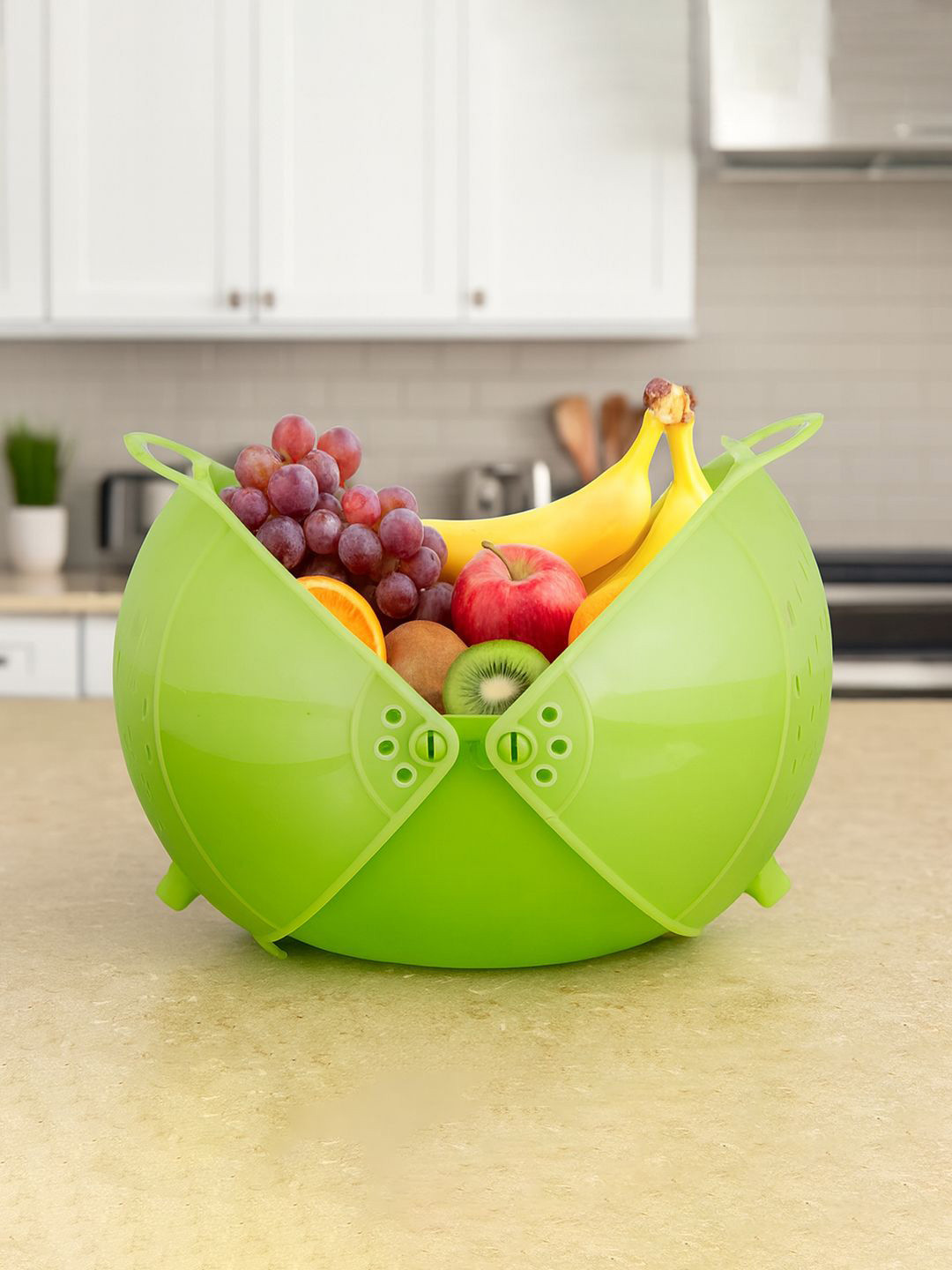 Kuber Industries Green Fruit Vegetables Draining Basket Strainer