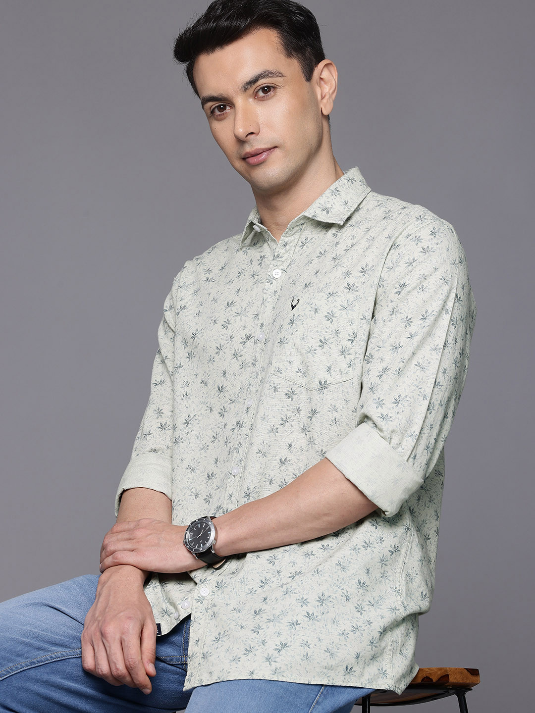 Allen Solly Cotton-Linen Custom Fit Floral Printed Casual Shirt