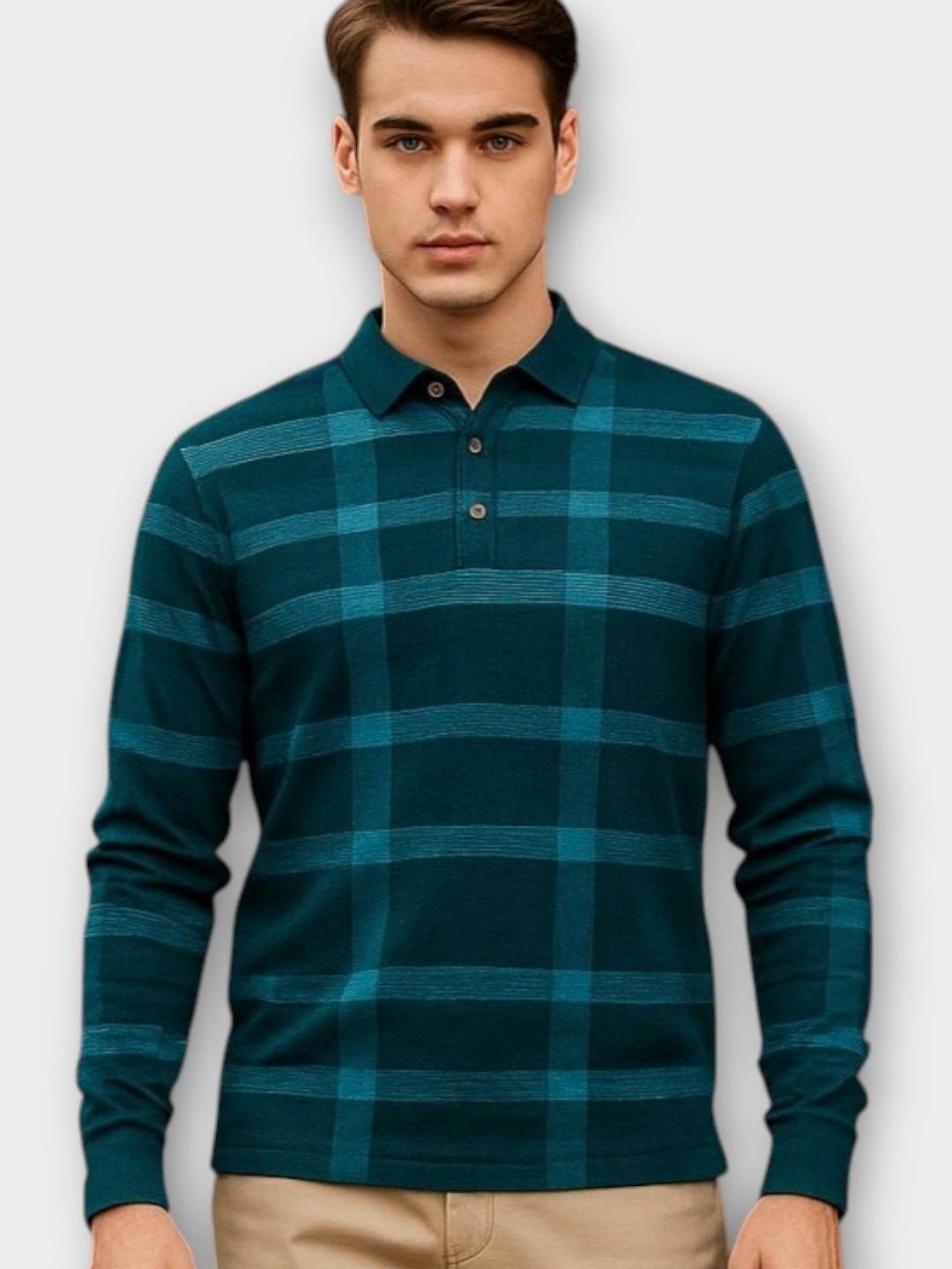 AUTNA Men Checked Polo Collar Cotton T-shirt
