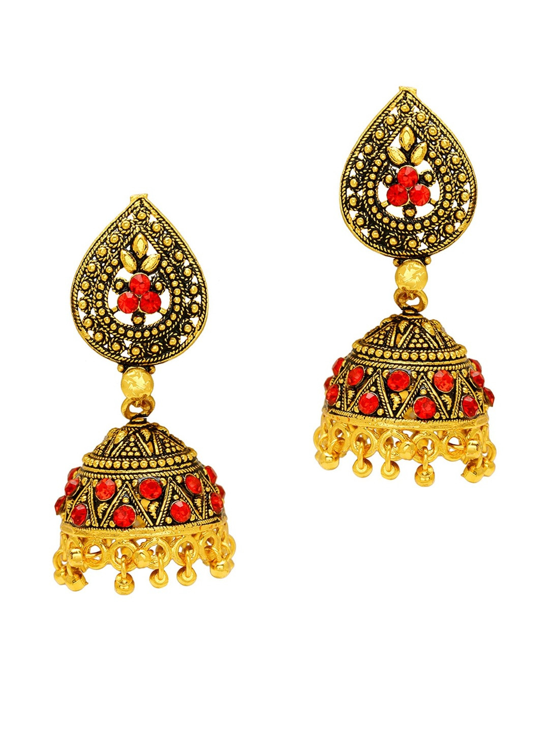 Gold plated Brass EthnicTraditional red Bridal marriage Jhumki for women