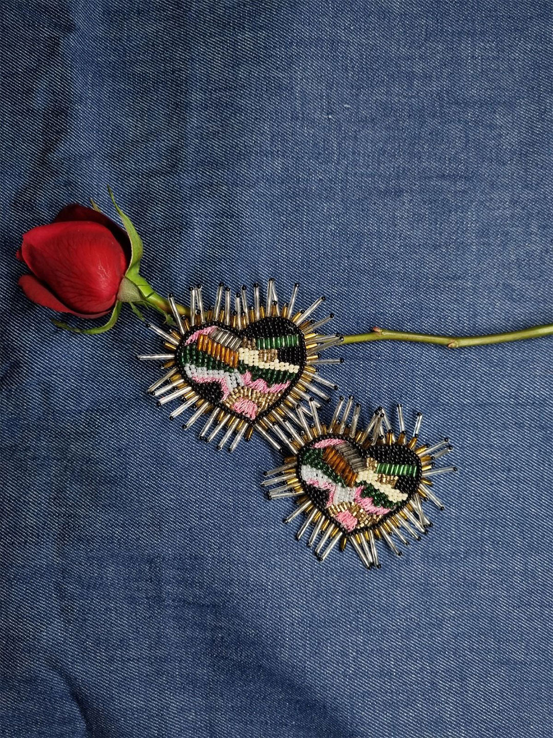 Abeo Artificial Beaded Heart Shaped Drop Earrings