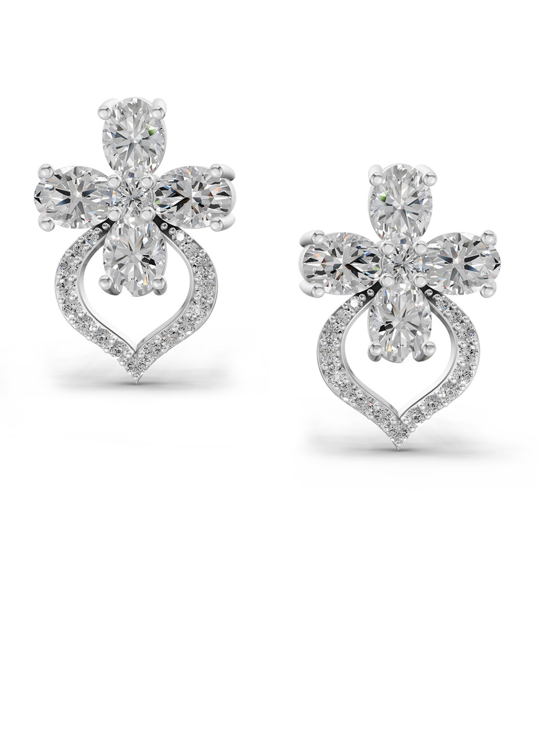 Sparkles 14K White Gold Lab Grown Diamond 1.79 Carat Oval Shape Cluster Diamond Earrings