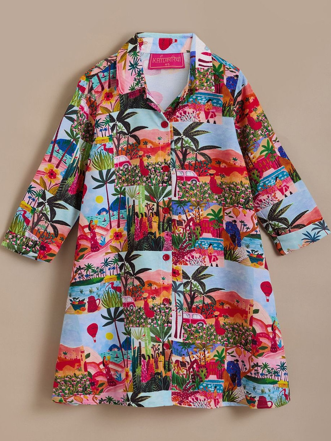 Tropical Print Shirt Dress