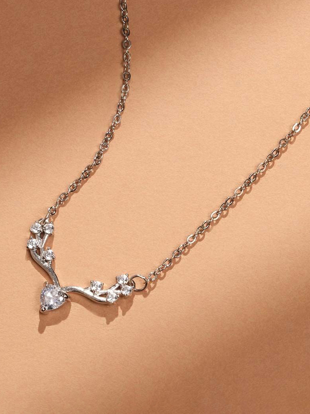 PALMONAS 925 Sterling Silver Rhodium-Plated Crystal Wing Necklace