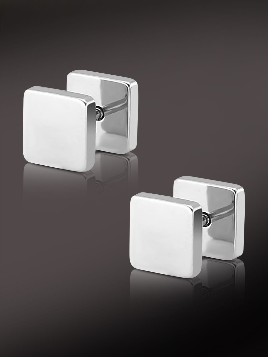 Peora Men Stainless Steel Silver Plated Double Sided Studs