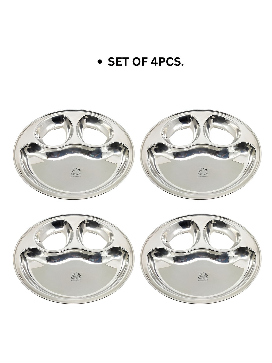 Nyra Kitchenware 4 Pcs Stainless Steel 4 in 1 Dishwasher Safe Partition Bhojan Plates