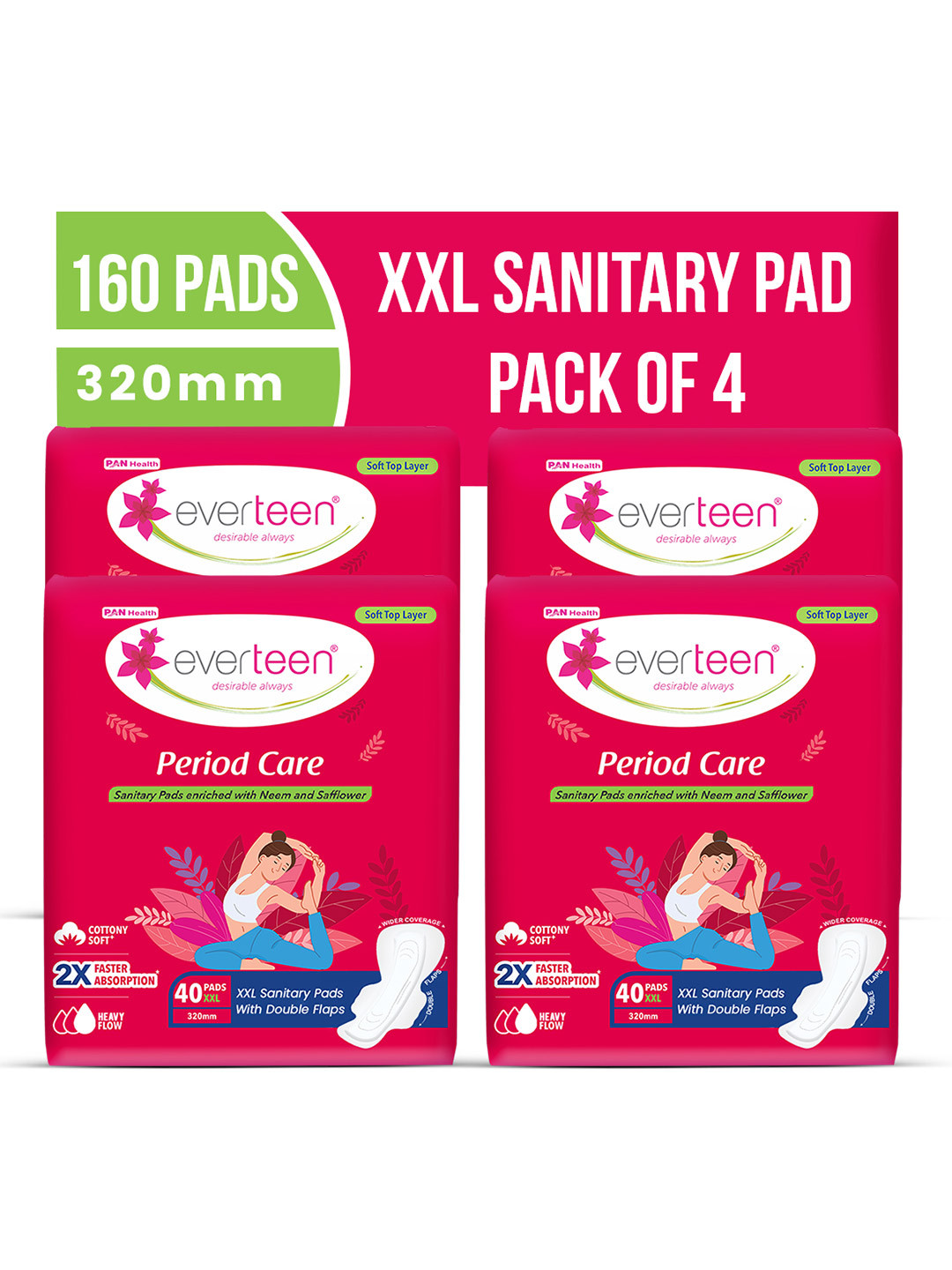 everteen Set Of 4 Super Soft Sanitary Napkins - XXL - 40Pcs Each XXL