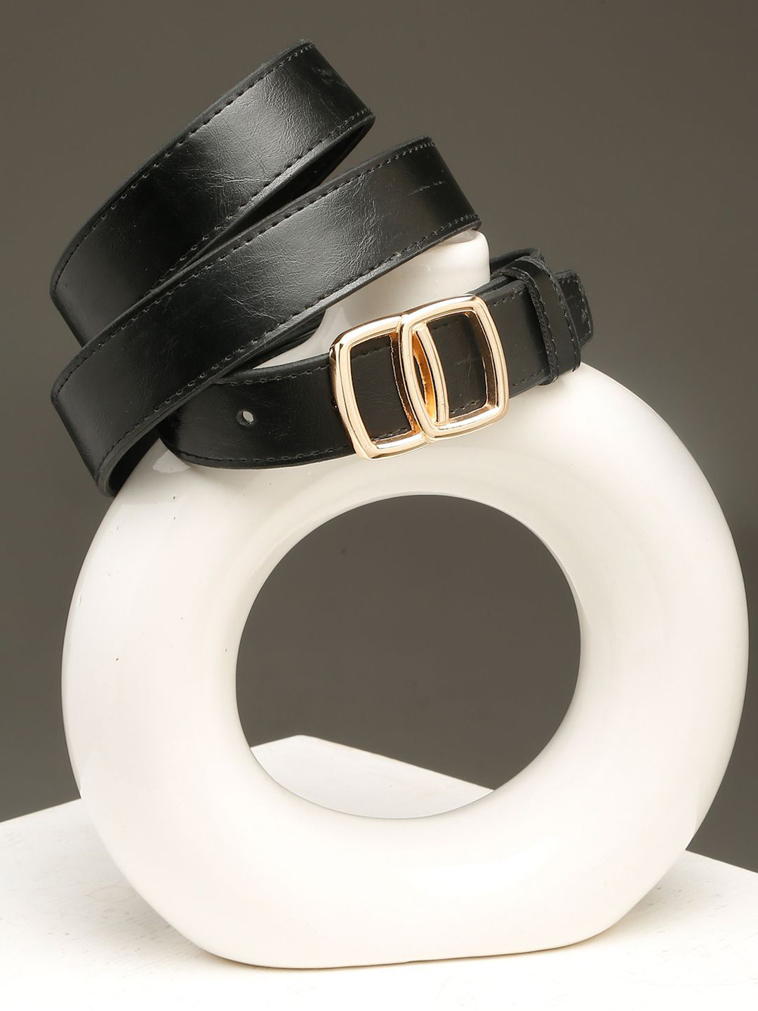 TYBELT Women PU Leather Belt with Gold Square Pin Buckle