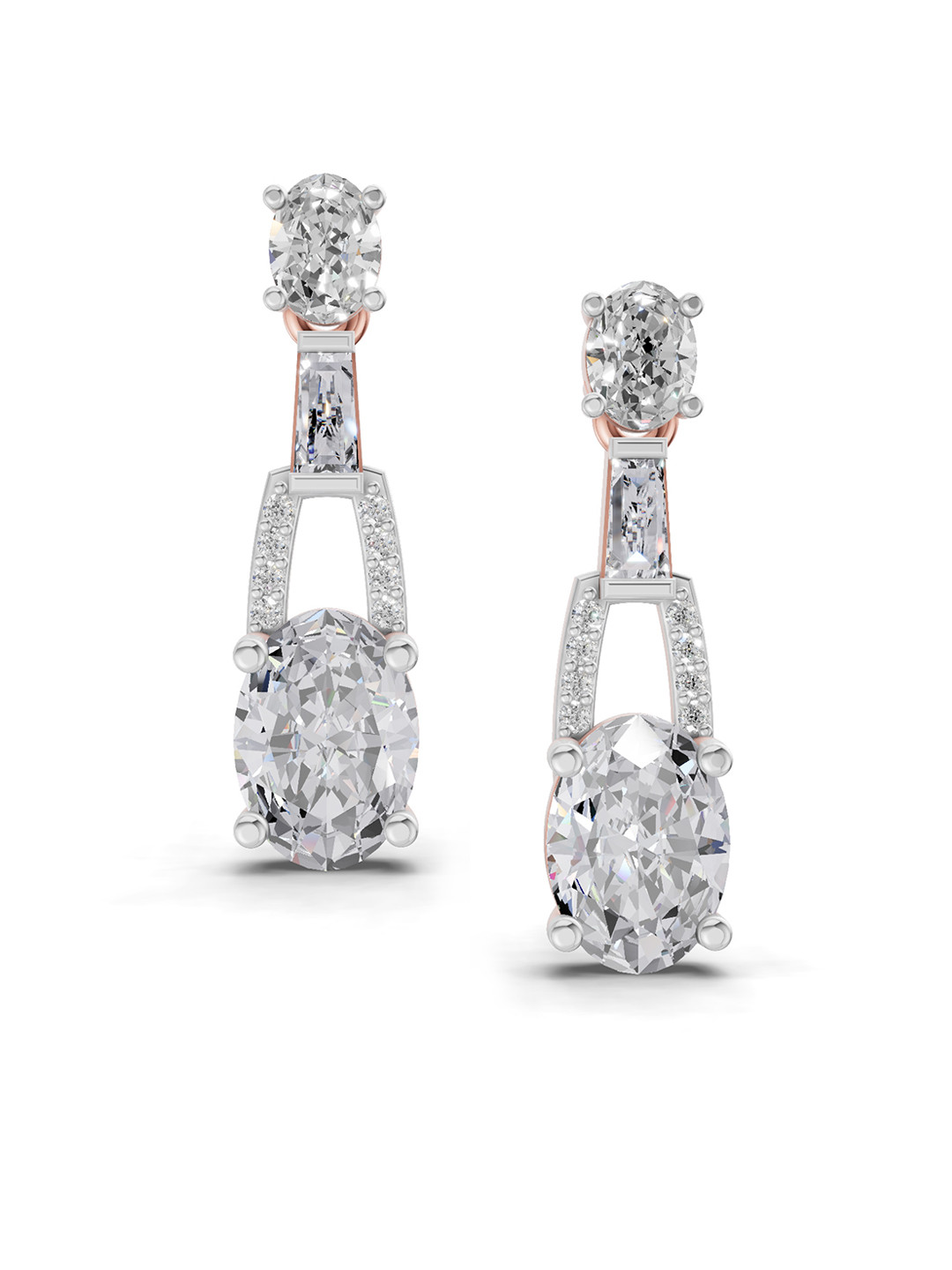 Sparkles 14K Rose Gold Lab Grown Diamond  2.4 Carat Oval Shape Dangle Diamond Earrings
