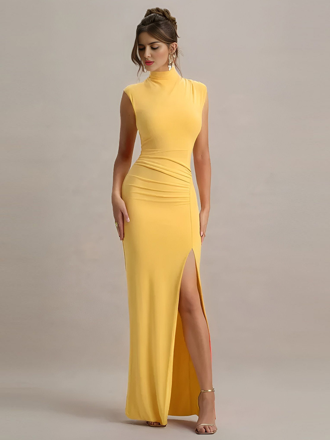 R.Code by The Roadster Life Co. Women High Neck Side Slits Bodycon Maxi Dress