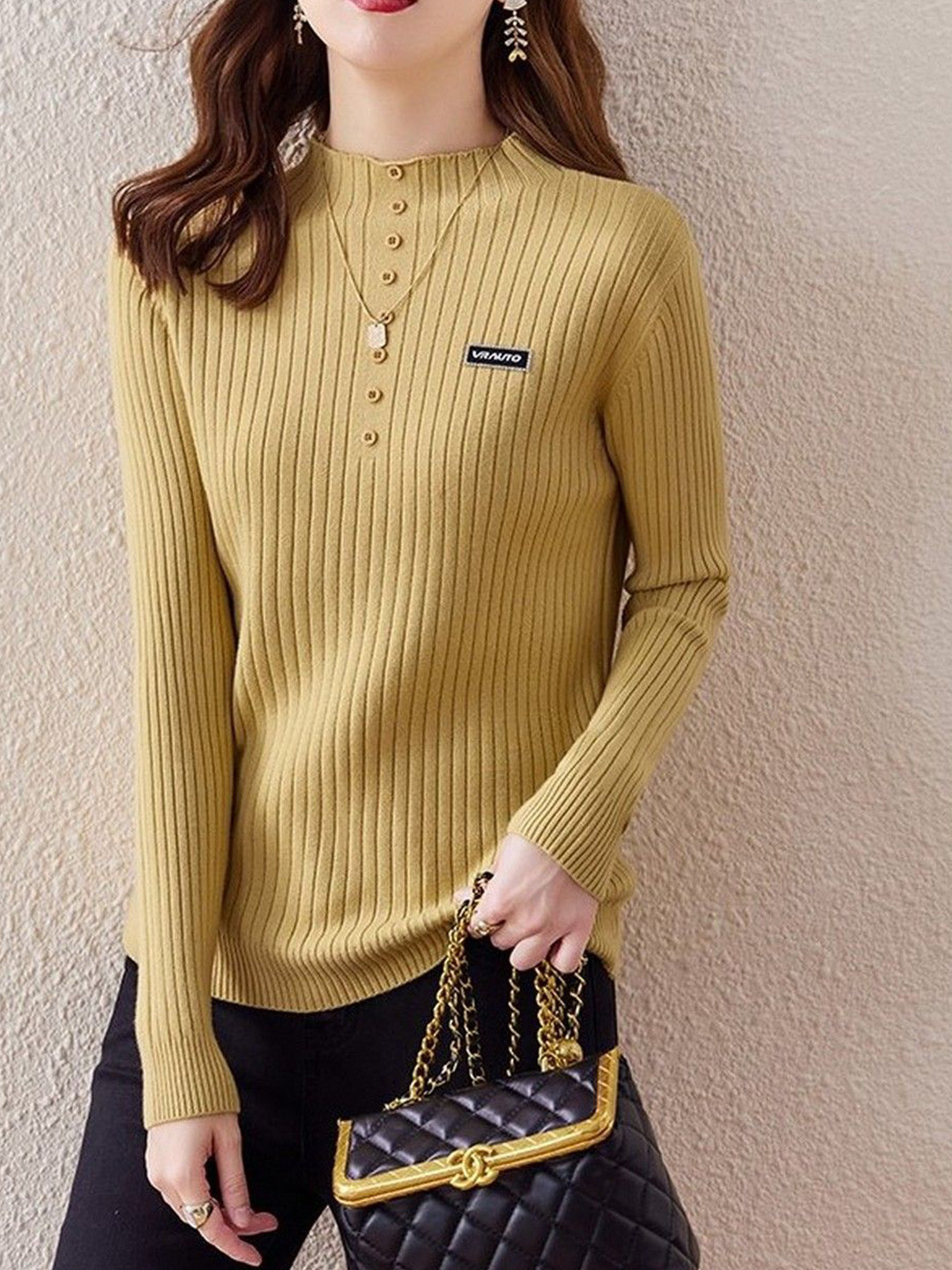 StyleCast Mustard Yellow High Neck Ribbed Top