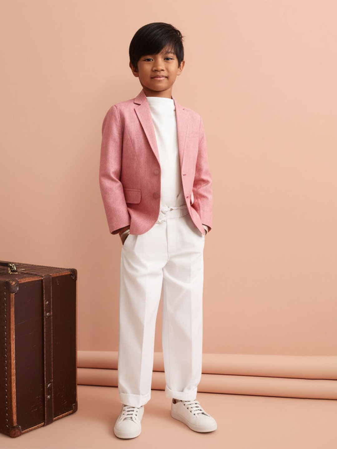 TALES & STORIES Boys Cotton Notched Lapel Single-Breasted Blazer