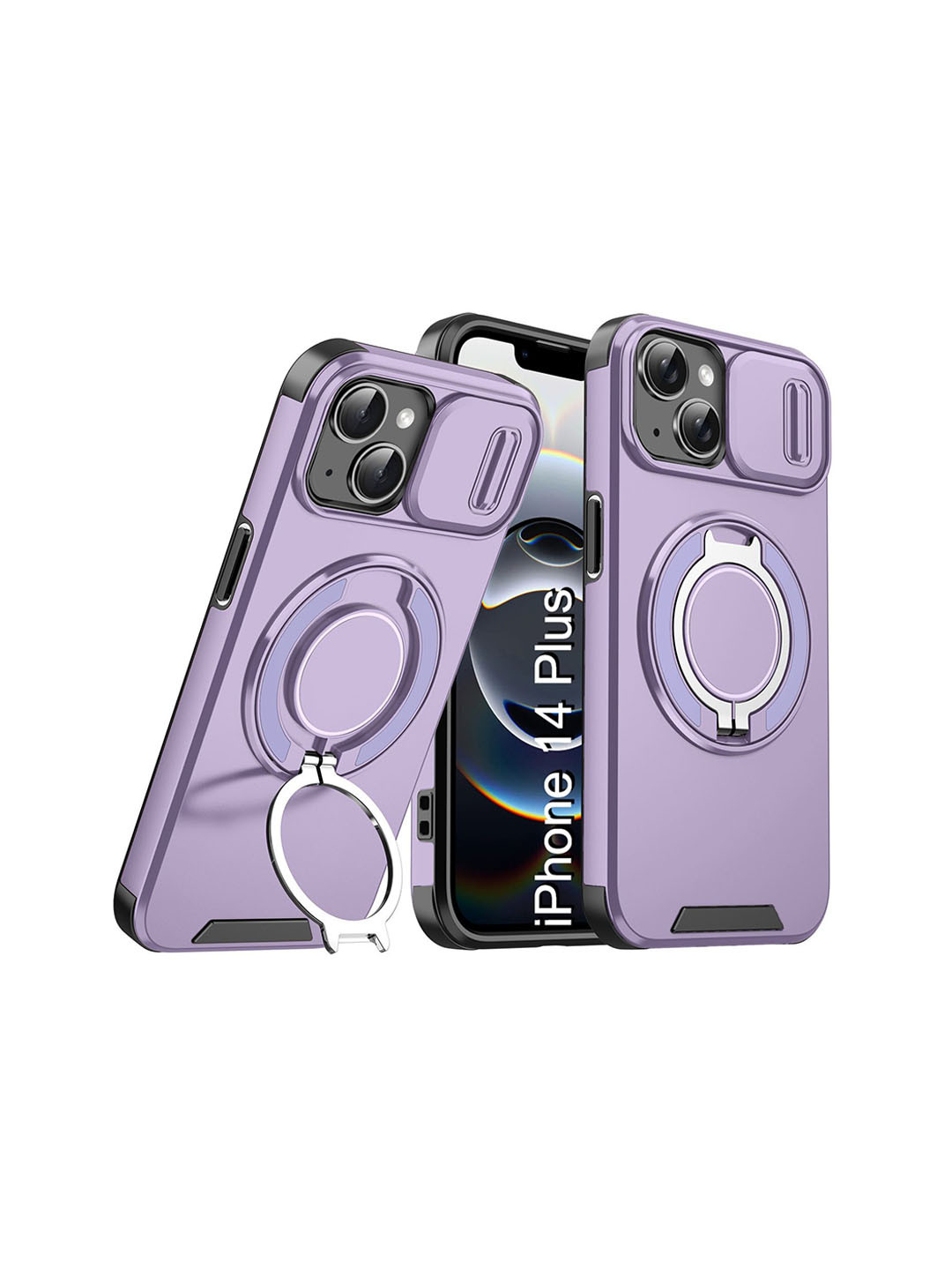 Luxury Kase Shockproof iPhone 14 Plus Magnetic Back Case With Slide Camera Cover