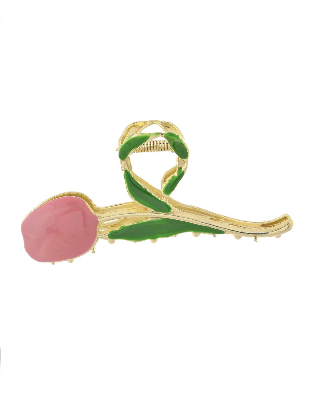Silvermerc Designs Women Gold Metal Pink Floral Claw Clip