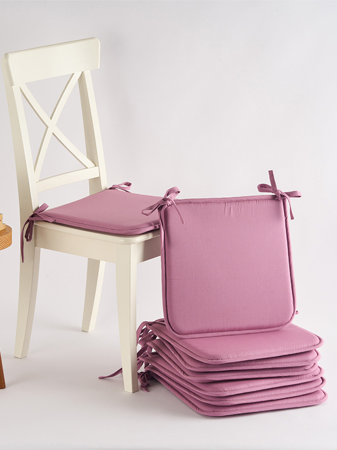 SKANDA FAB Set Of 8 Lilac Purple Pure Cotton Foam Chair Pad
