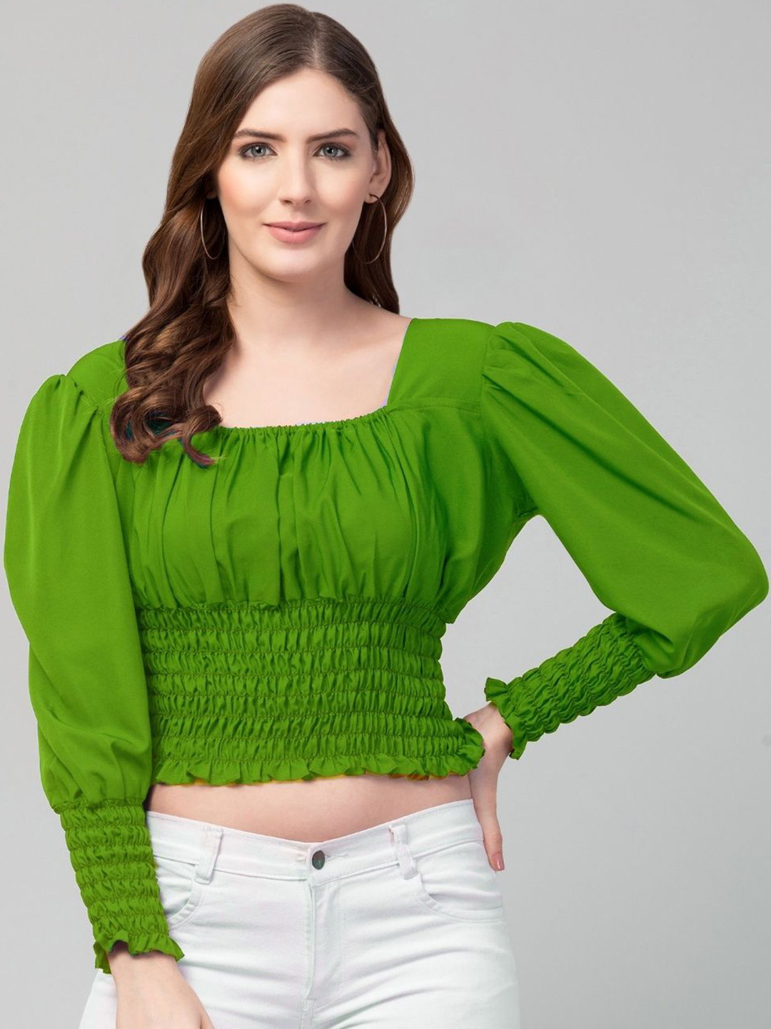 fashion cottage private limited Smocked Puff Sleeve Crop Top