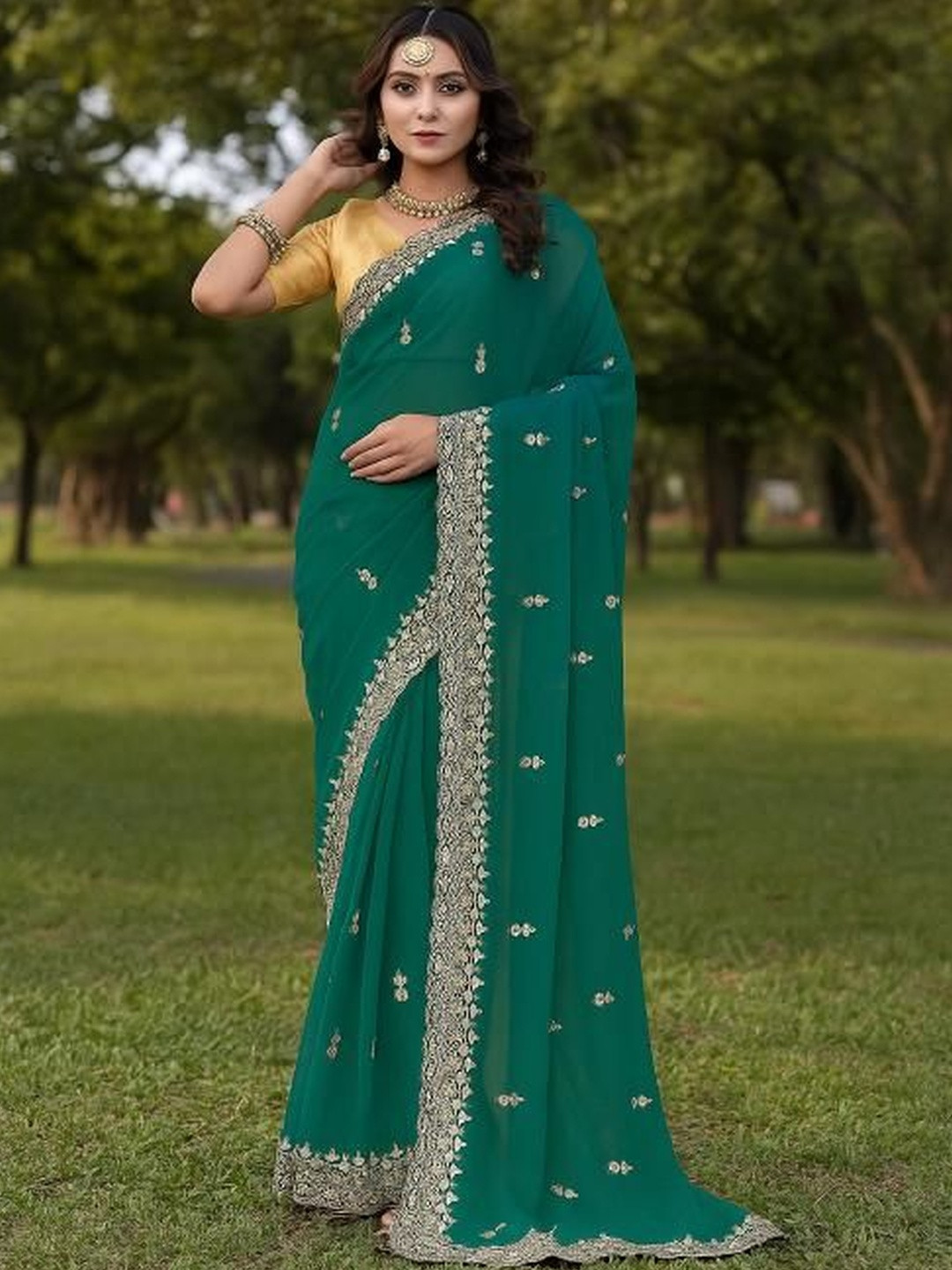 Moda Rapido Women Teal Sarees