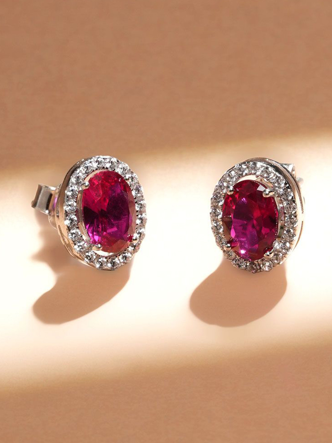 PALMONAS 925 Sterling Silver Timeless Synthetic Red Ruby Contemporary Studs Earrings