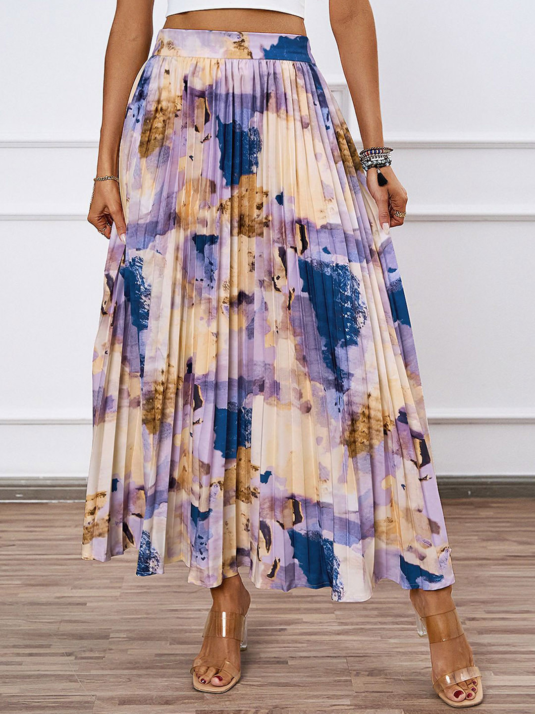 StyleCast Multicolored Abstract Printed Pleated Maxi Skirt