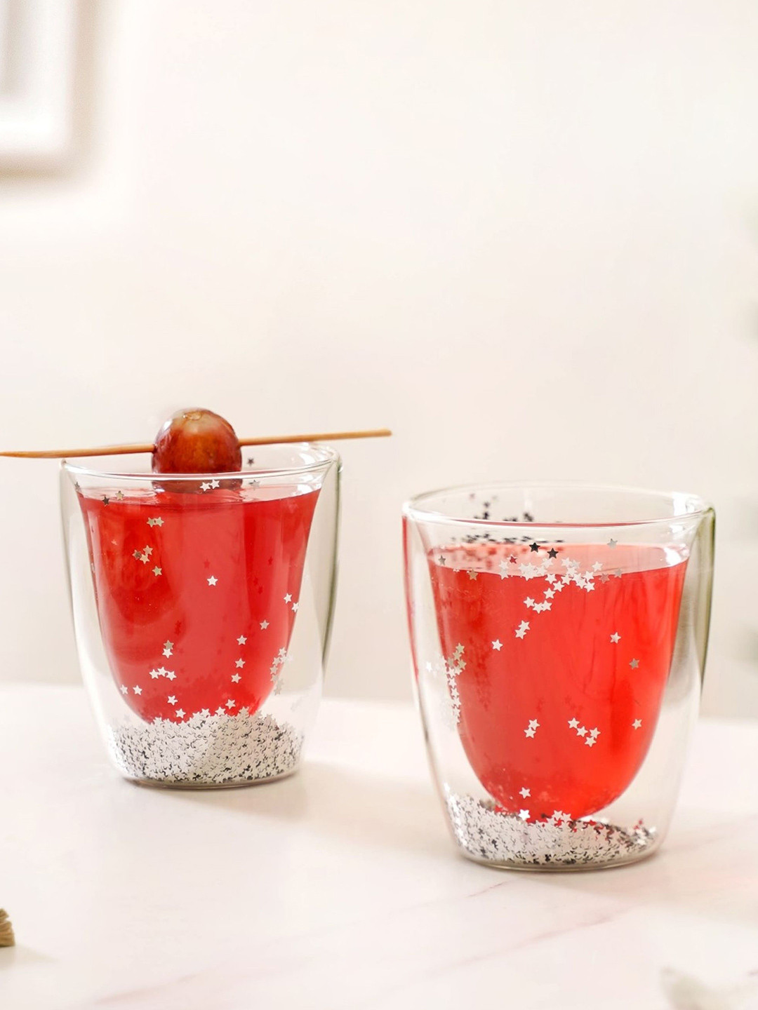 Nestasia Set Of 2 Twinkling Star Double Wall Borosilicate Drinking Glass 225ml