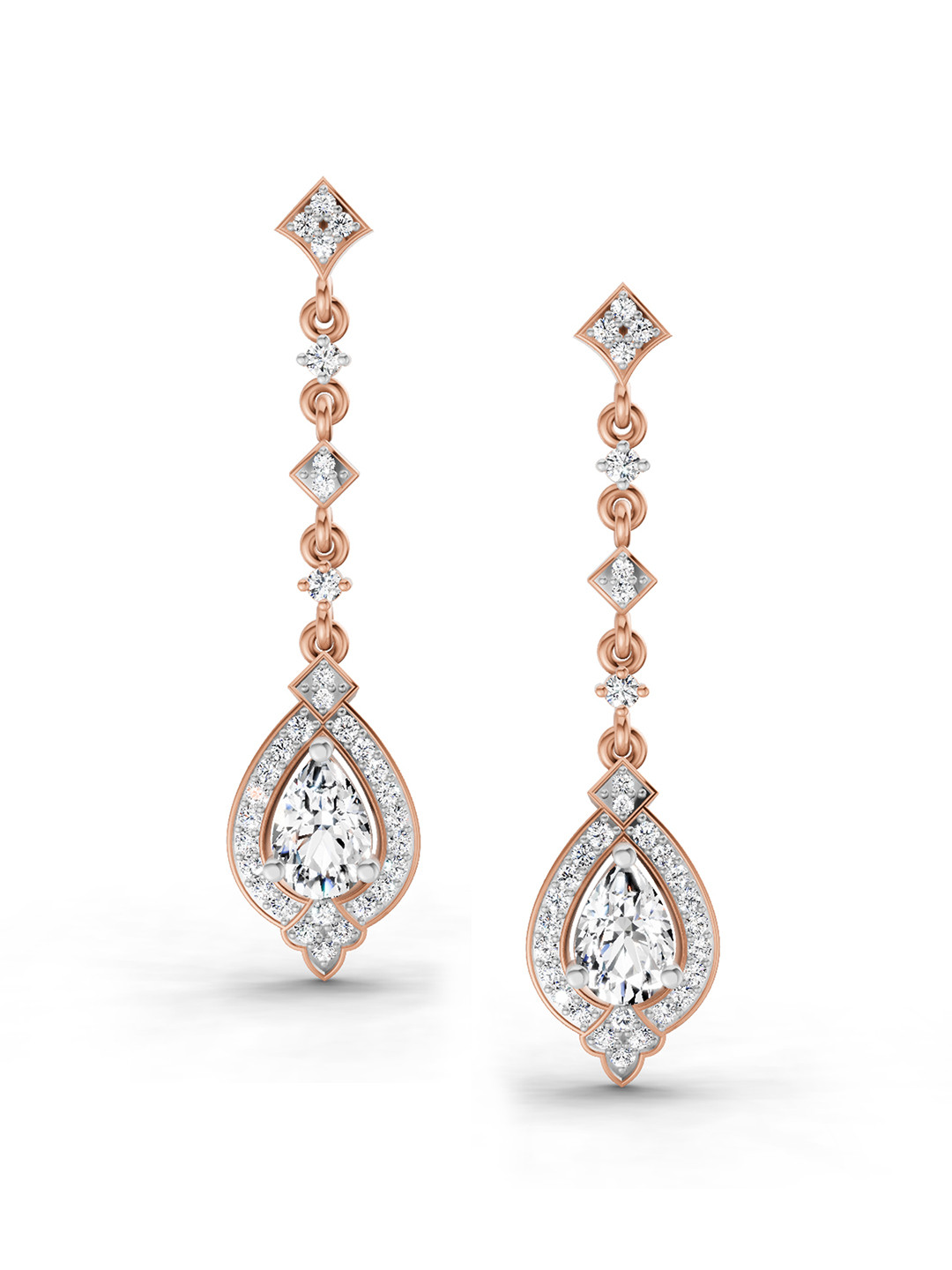 Sparkles 14K Rose Gold Lab Grown Diamond 0.66 Carat Pear Shape Dangle Diamond Earrings