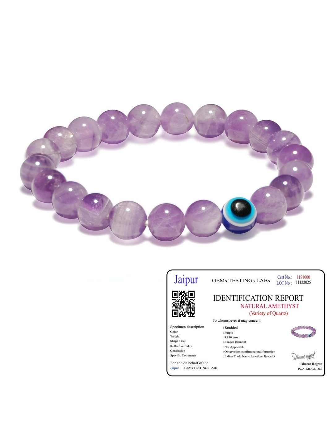 SENROAR Unisex Puprle Amethyst Evil Eye Charm Bracelet