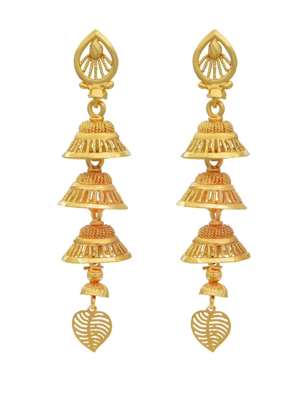 Gold plated 3 cap Light weight sleek and stylish dangler Jhumki earring Women