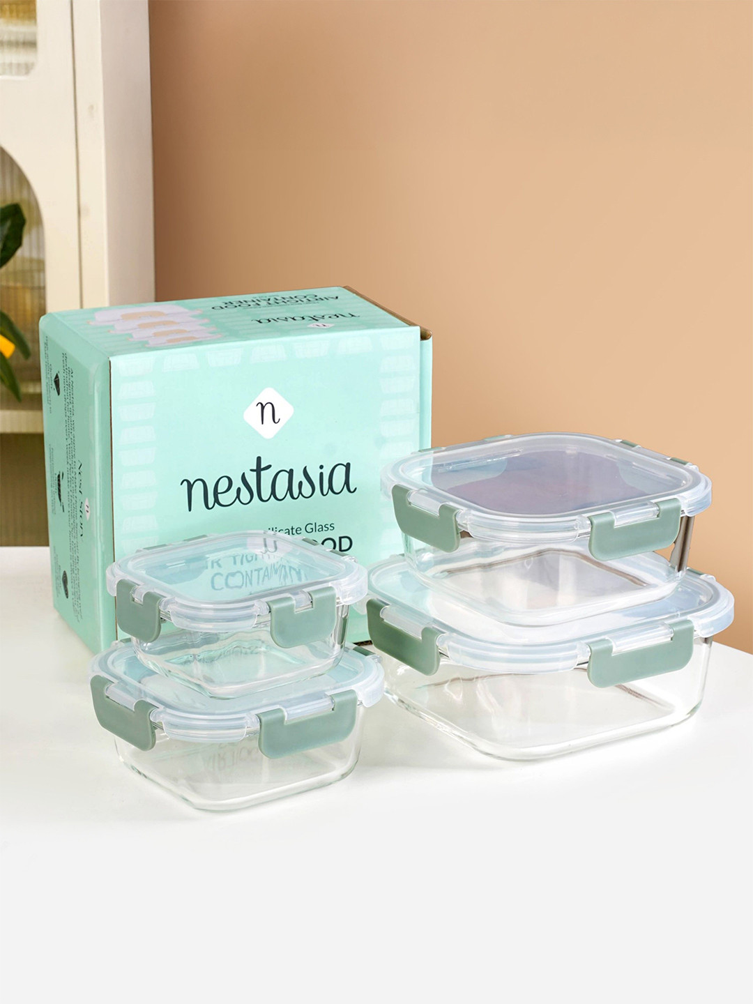 Nestasia Unisex Transparent 4 Pieces Airtight Square Borosilicate Glass Containers
