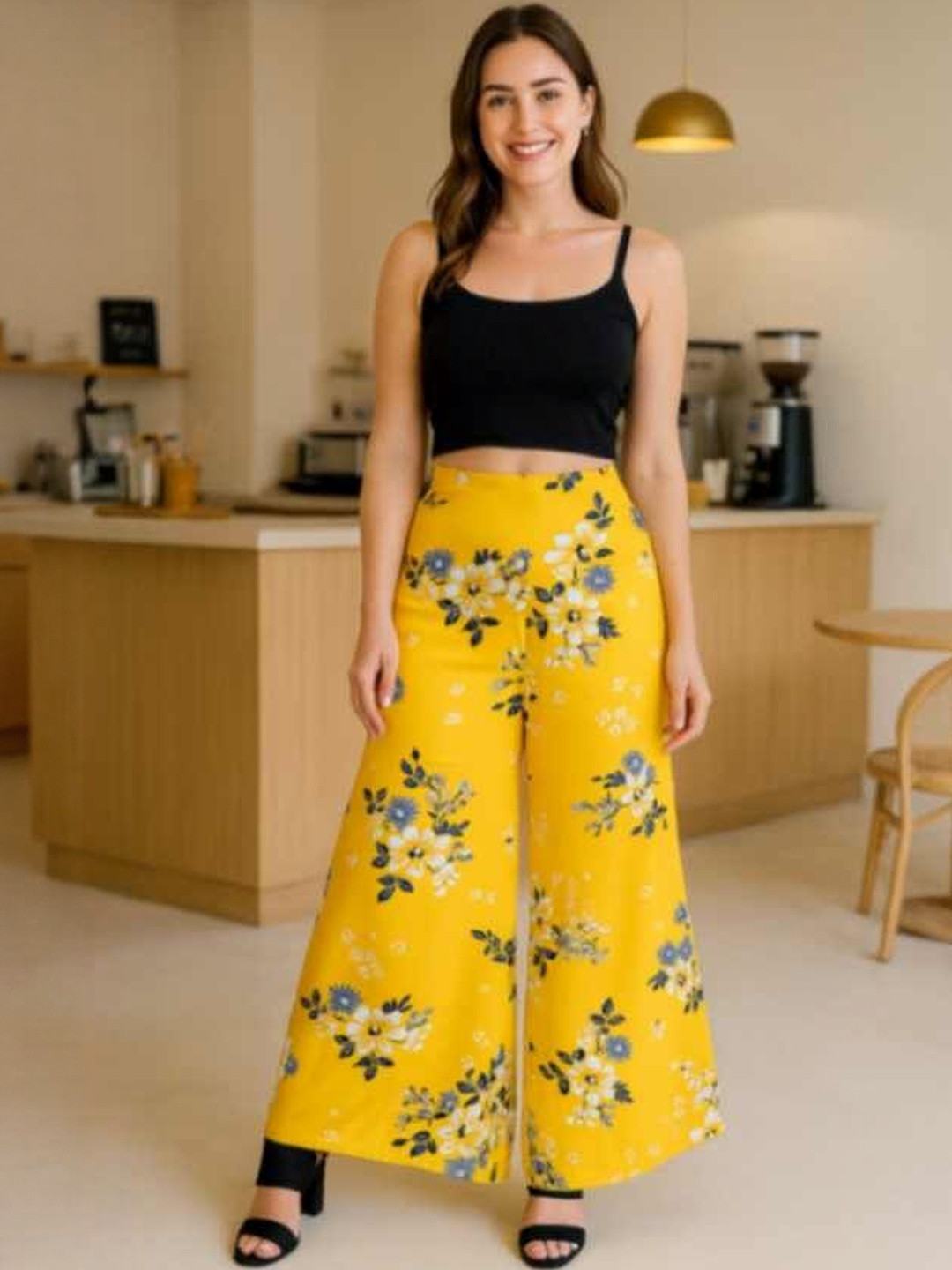DressBerry Women Yellow Wide Leg Polyester Anti Fit Trousers