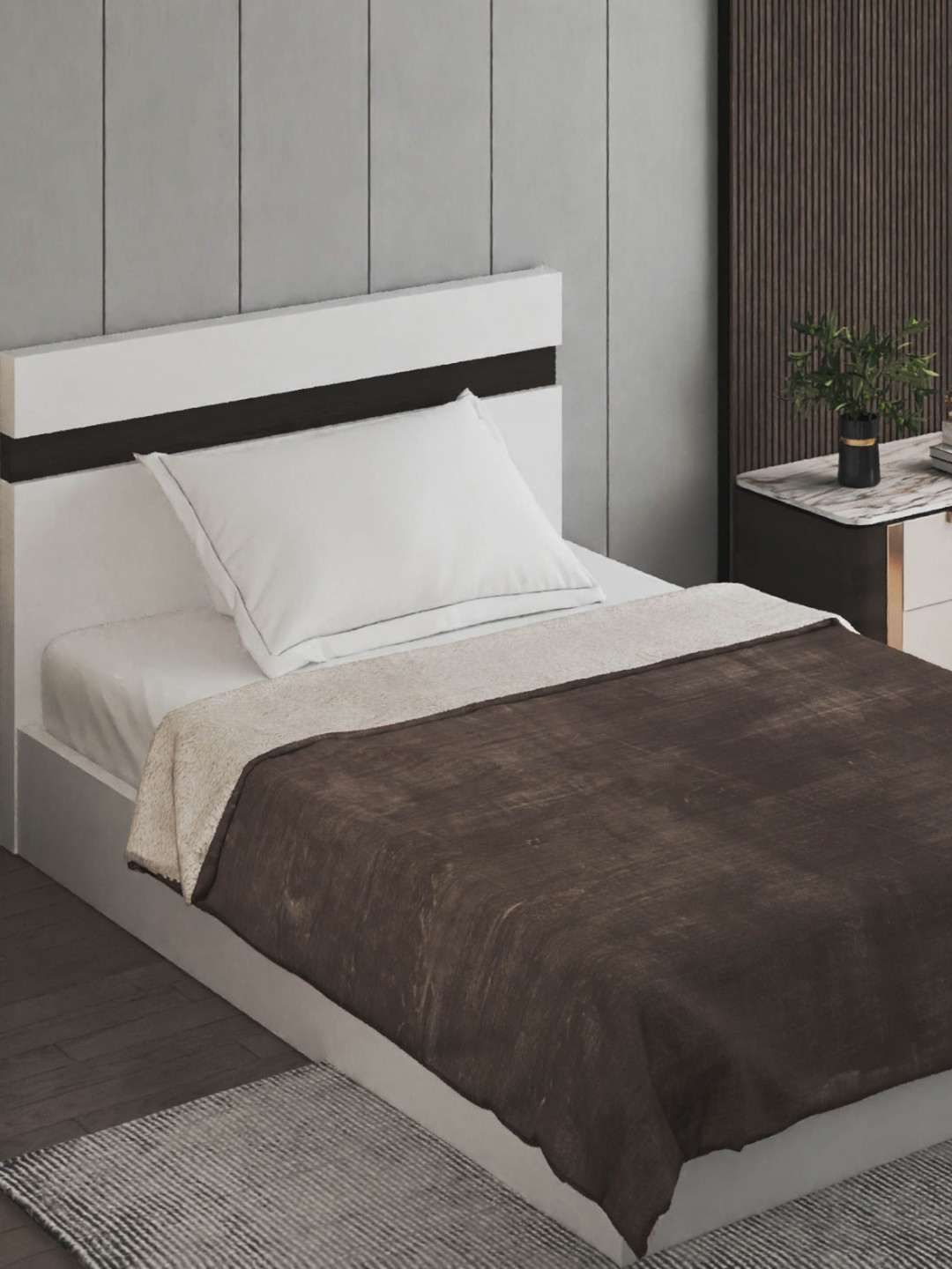 Home Centre Cloud Cozy Grey & White 350 GSM Single Bed Blanket