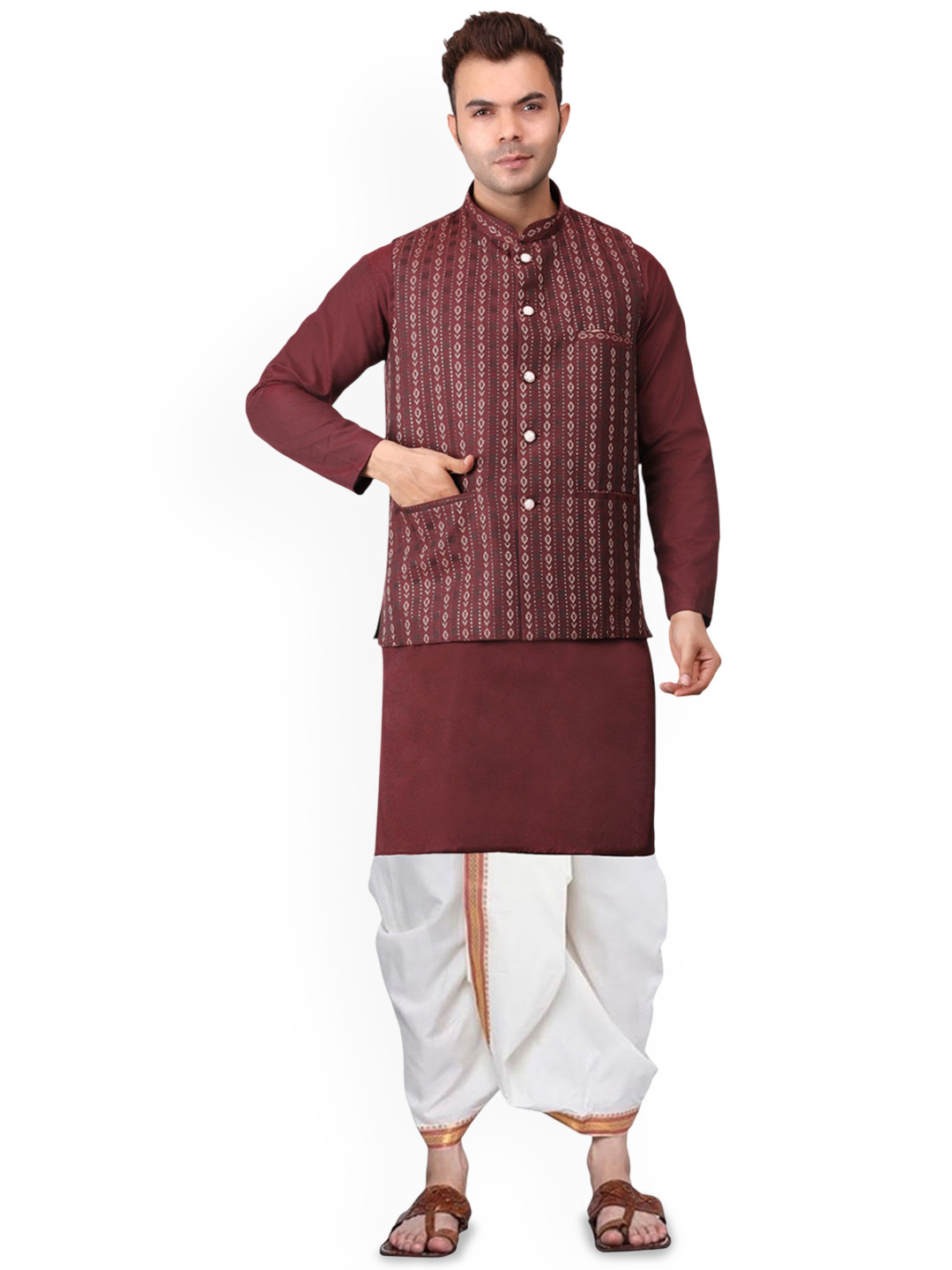 ADARNIYA Men Jodhpuri Kurta with Dhoti Pants & Nehru jacket