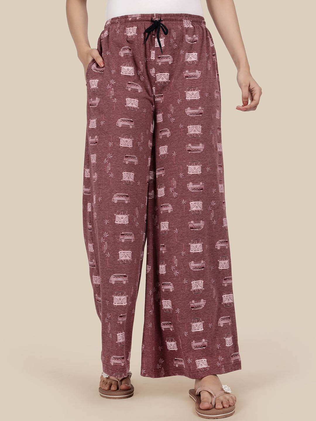 Esplendido Printed Pure Cotton Mid-Rise Wide-Leg Lounge Pants