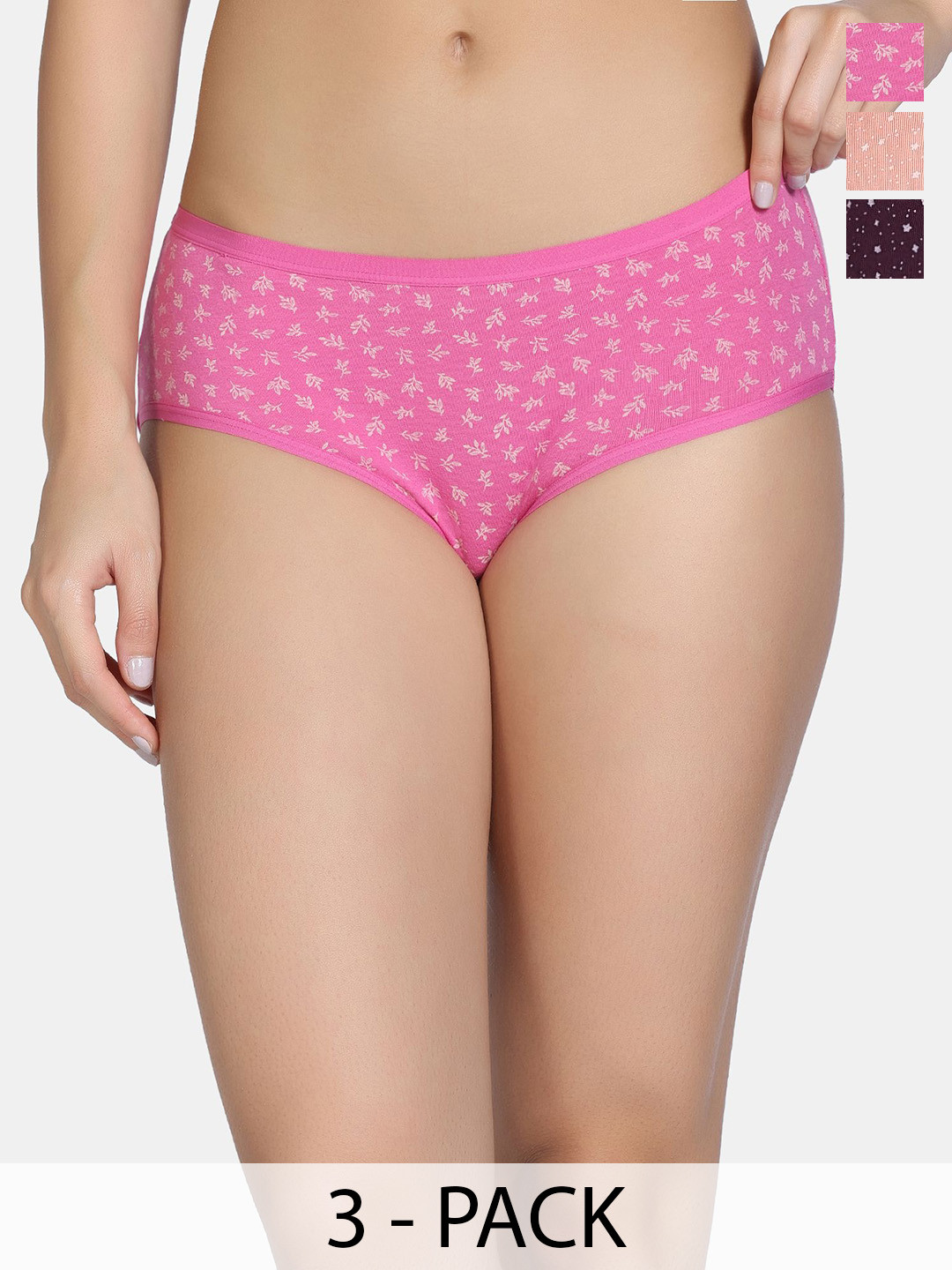 Zivame Pack Of 3 Printed Cotton Hipster Briefs ZI28DY-PPearl IbisRose Fig