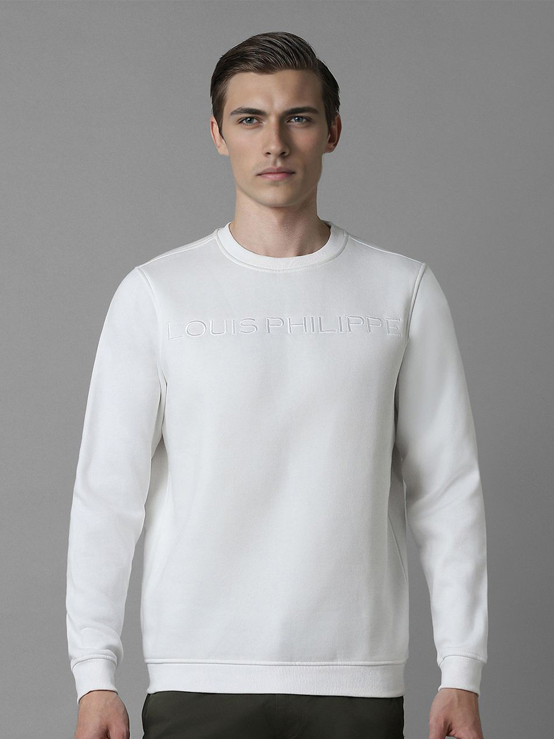 Louis Philippe Sport Brand Logo Embroidered Cotton Pullover Sweatshirt