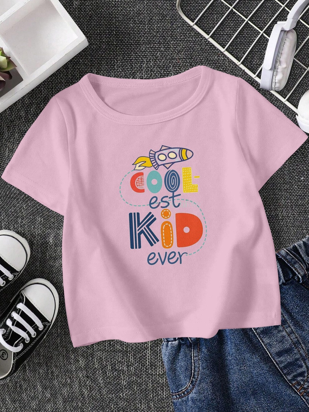 FIONAA TRENDZ Kids-Unisex Pink Cotton Tshirts
