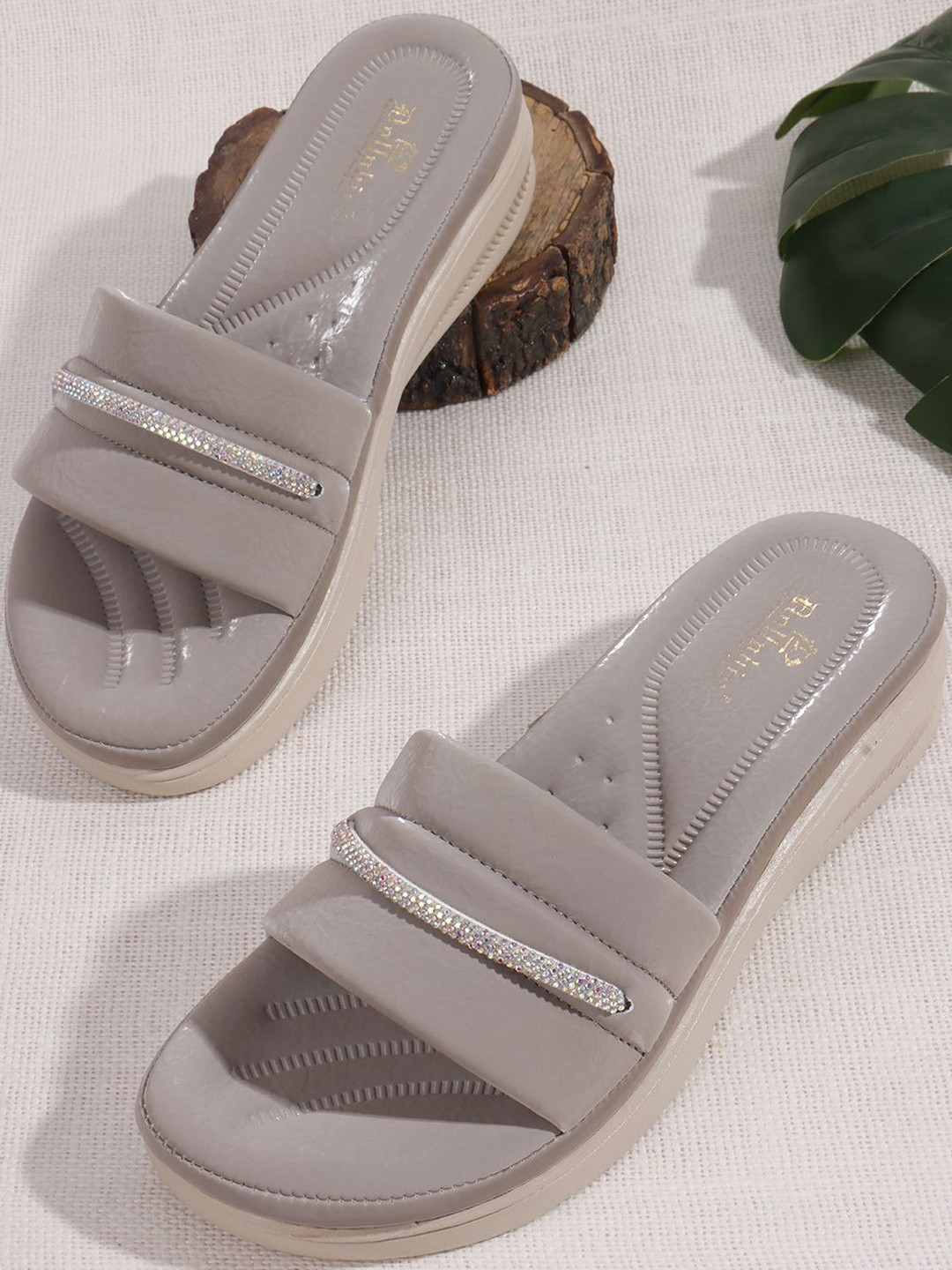 Dollphin Women Grey Embellished Open Back Wedge