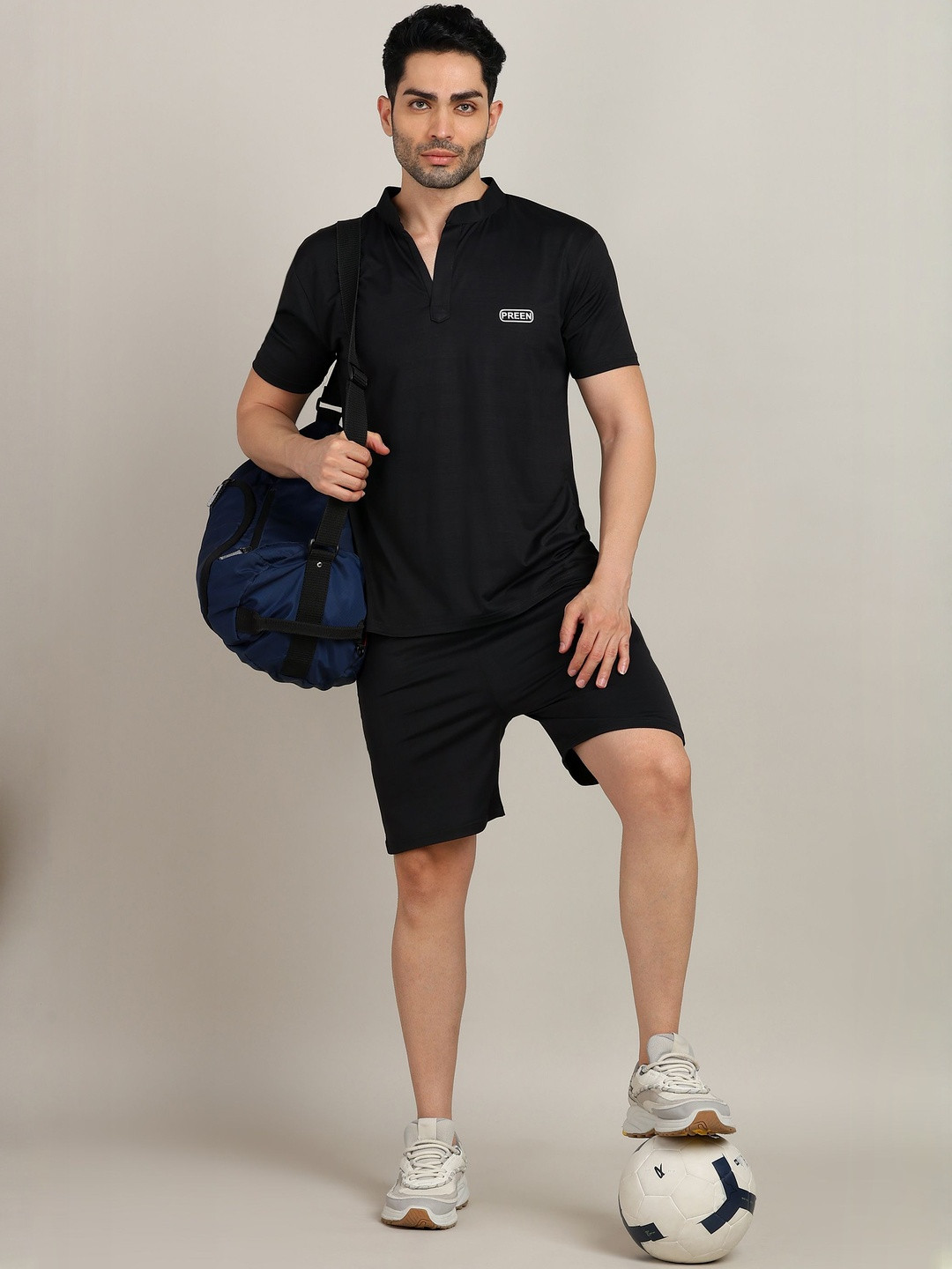 PREEN Men Black Solid T-shirt And Shorts Co-Ords