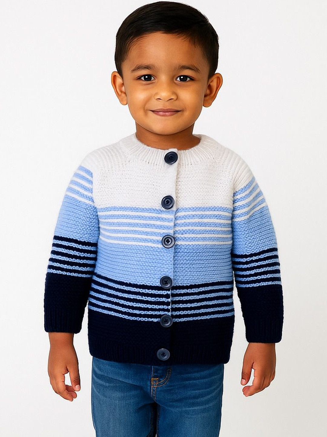 Sabinagarments Kids Unisex Multi Striped Wool Round Neck Long Sleeves Sweaters