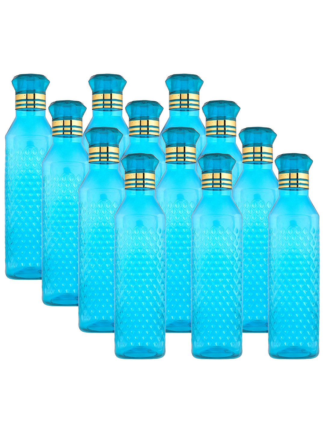 Aura Blue & Gold-Toned 12 Pieces Textured Water Bottles-1 L Each