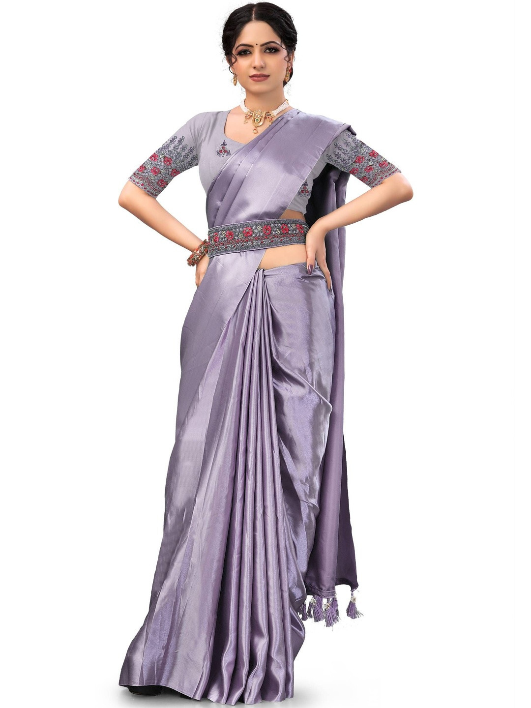 Elite Fashion Purple Satin Solid Sarees