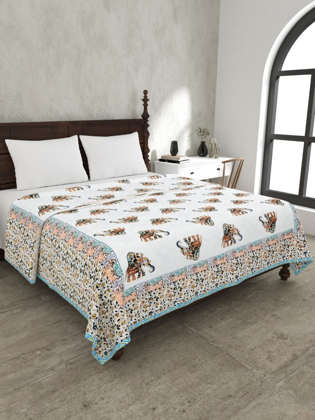 The Craft Monk Satrangi Elephant Printed Pure Cotton AC Room 150 GSM Double Bed Dohar