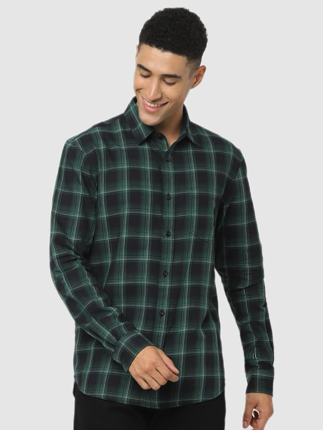 Celio Checked Spread Collar Regular Fit Cotton Yarn Dyed Shirt