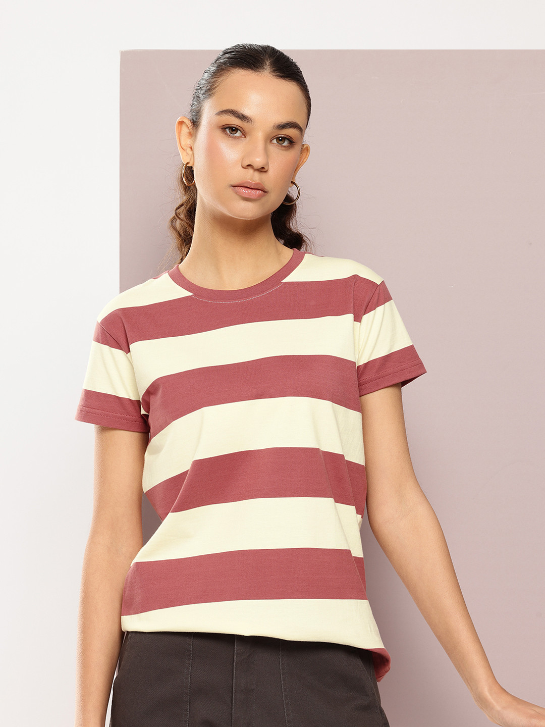 DILLINGER Women Regular Fit Bold Stripes Tshirt