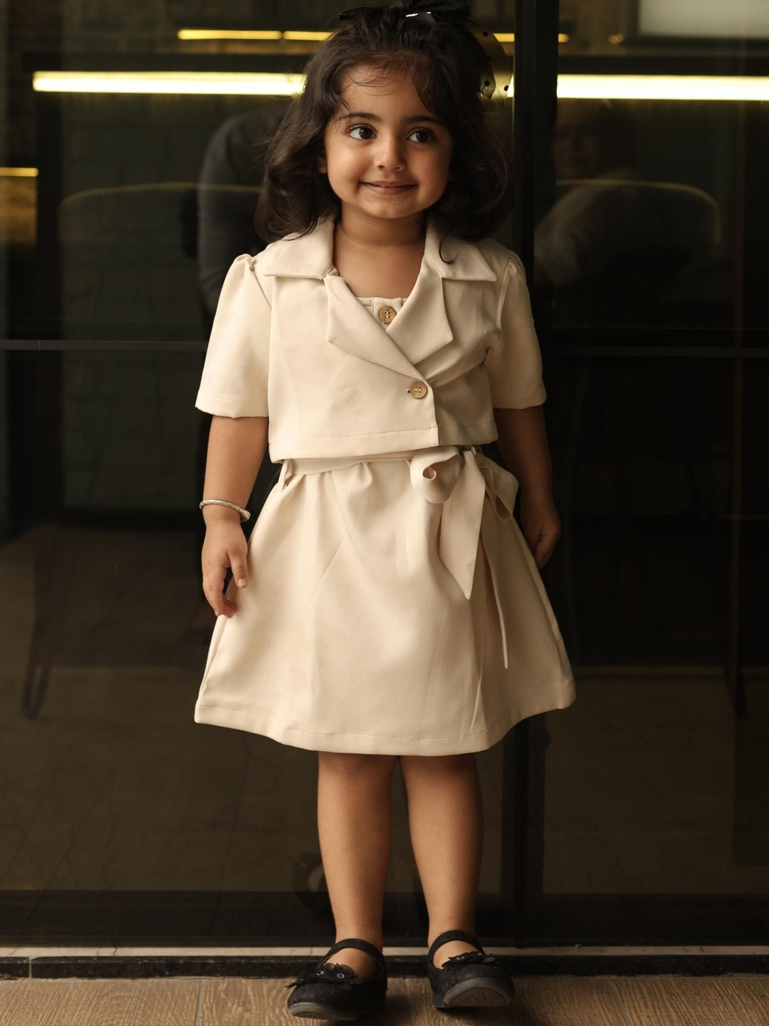 SPIN N TALES Girls Lapel Collar Cotton A-Line Dress