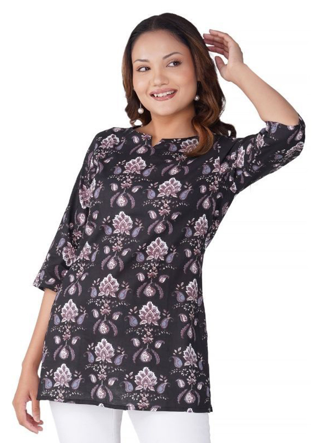 30 Looks Floral Printed Notch Neck Pure Cotton Kurti