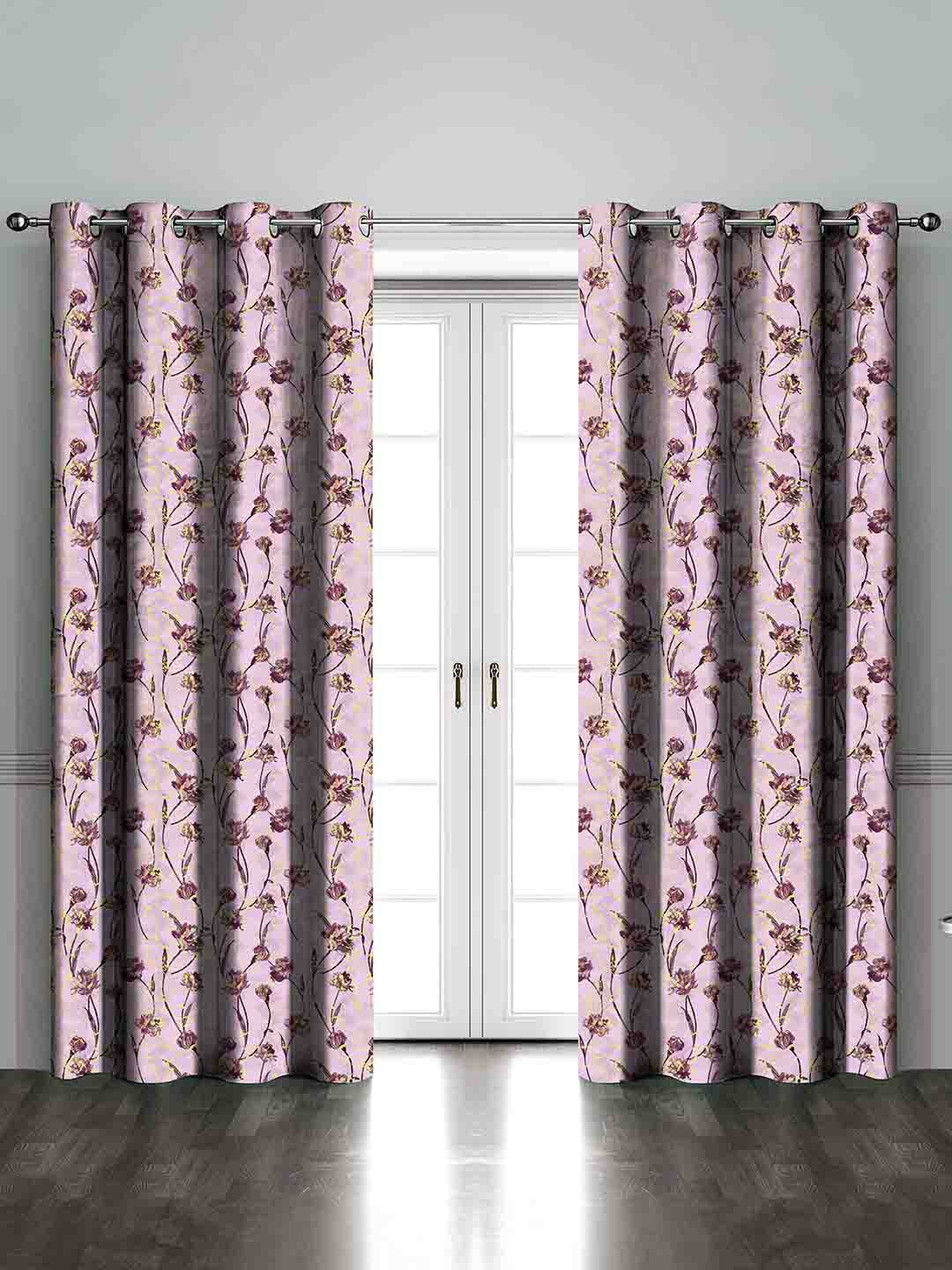 Myntra Elegant Homes Set Of 2 Pink Velvet Floral Long Door Curtain
