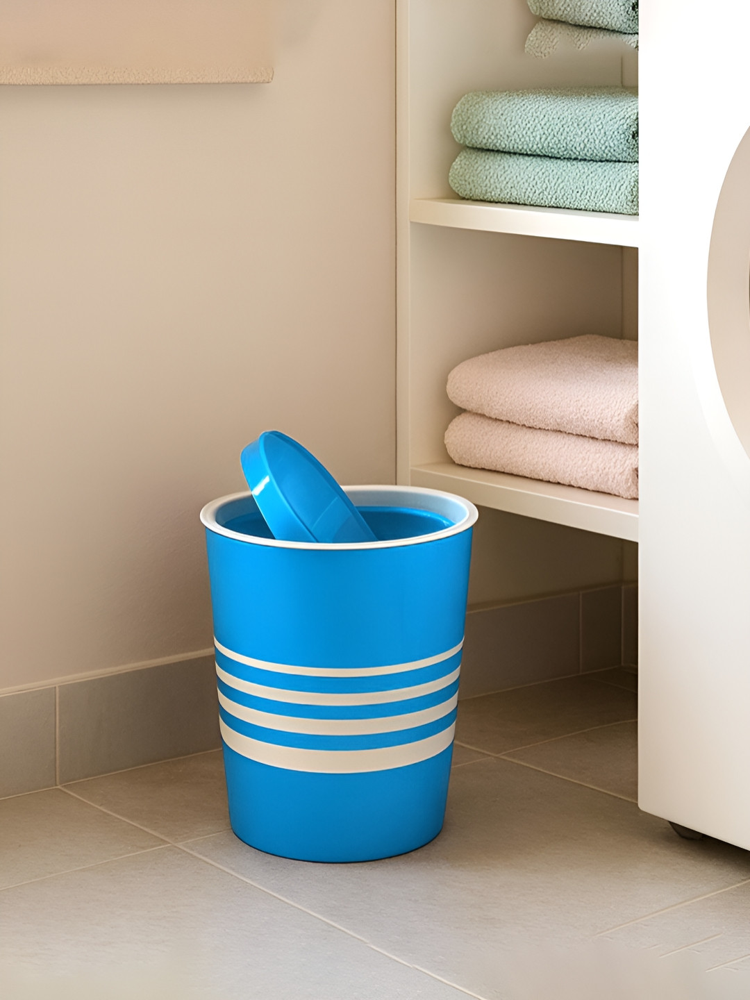 Aura Blue & White Striped One Tab Pedal Dustbin 6L