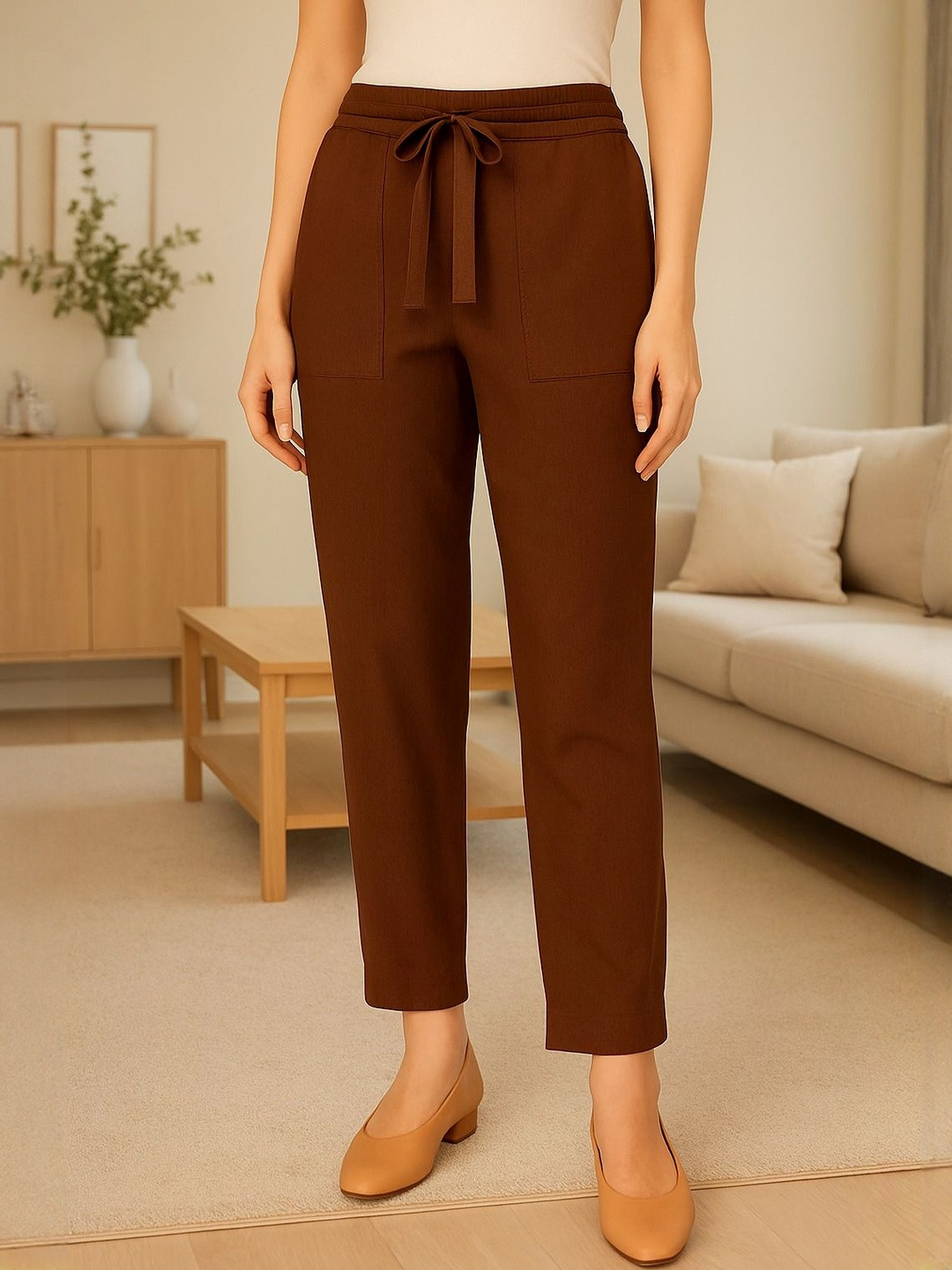 CORSICA Women Brown Loose Fit Cotton Trousers