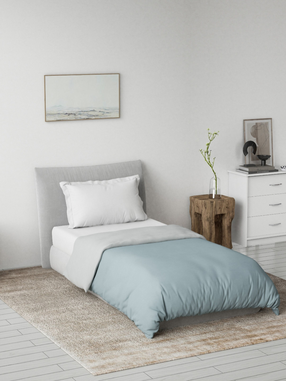 DDecor Spectrum Blue & Grey Reversible AC Room 180 GSM Cotton Single Bed Quilt