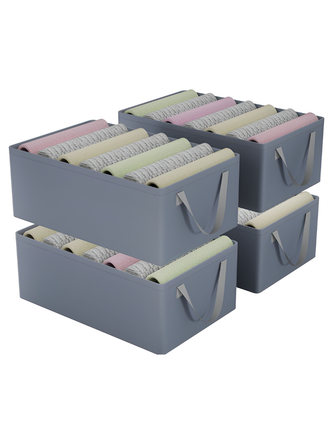 RUBOXA Grey 4 Pieces Wardrobe Drawer Organisers with Metal Frame